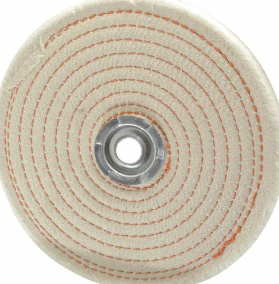 Unmounted Spiral Sewn Buffing Wheel: 6" Dia, 1/2" Thick, 1/2" Arbor Hole Dia