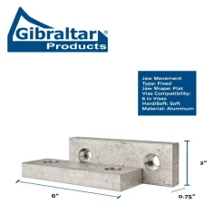 Vise Jaw: 6.00" Wide, 2" High, 0.7500" Thick, Flat