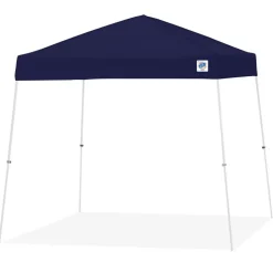 Vista Shelter: 10' x 10' White/Blue Canopy, White Steel Slanted Leg Frame, 11' 2" Center Height