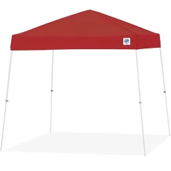 Vista Shelter: 10' x 10' White/Red Canopy, White Steel Slanted Leg Frame, 11' 2" Center Height