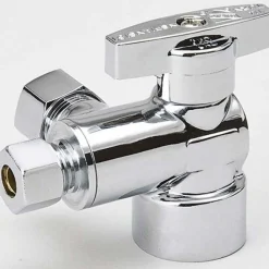 Water Supply Stops; Type: Water; Style: 1/4 Turn Ball Valve Design; Inlet Connection Type: FIP; Outlet Connection Type: Compression; Outlet Type: Compression; Body Finish: Polished Chrome; Material: Chrome Plated Brass; Finish/Coating: Polished Chrome; Maximum Working Pressure (psi): 125; 125.0 psi