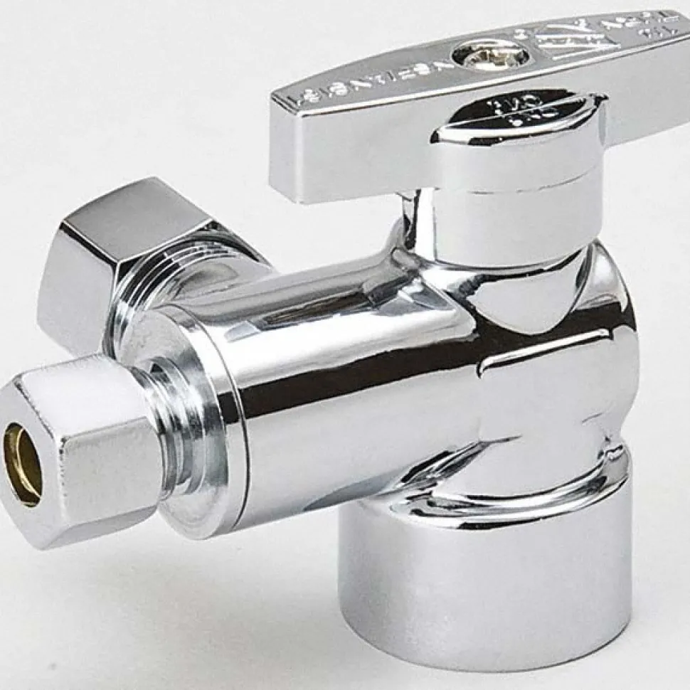 Water Supply Stops; Type: Water; Style: 1/4 Turn Ball Valve Design; Inlet Connection Type: FIP; Outlet Connection Type: Compression; Outlet Type: Compression; Body Finish: Polished Chrome; Material: Chrome Plated Brass; Finish/Coating: Polished Chrome; Maximum Working Pressure (psi): 125; 125.0 psi