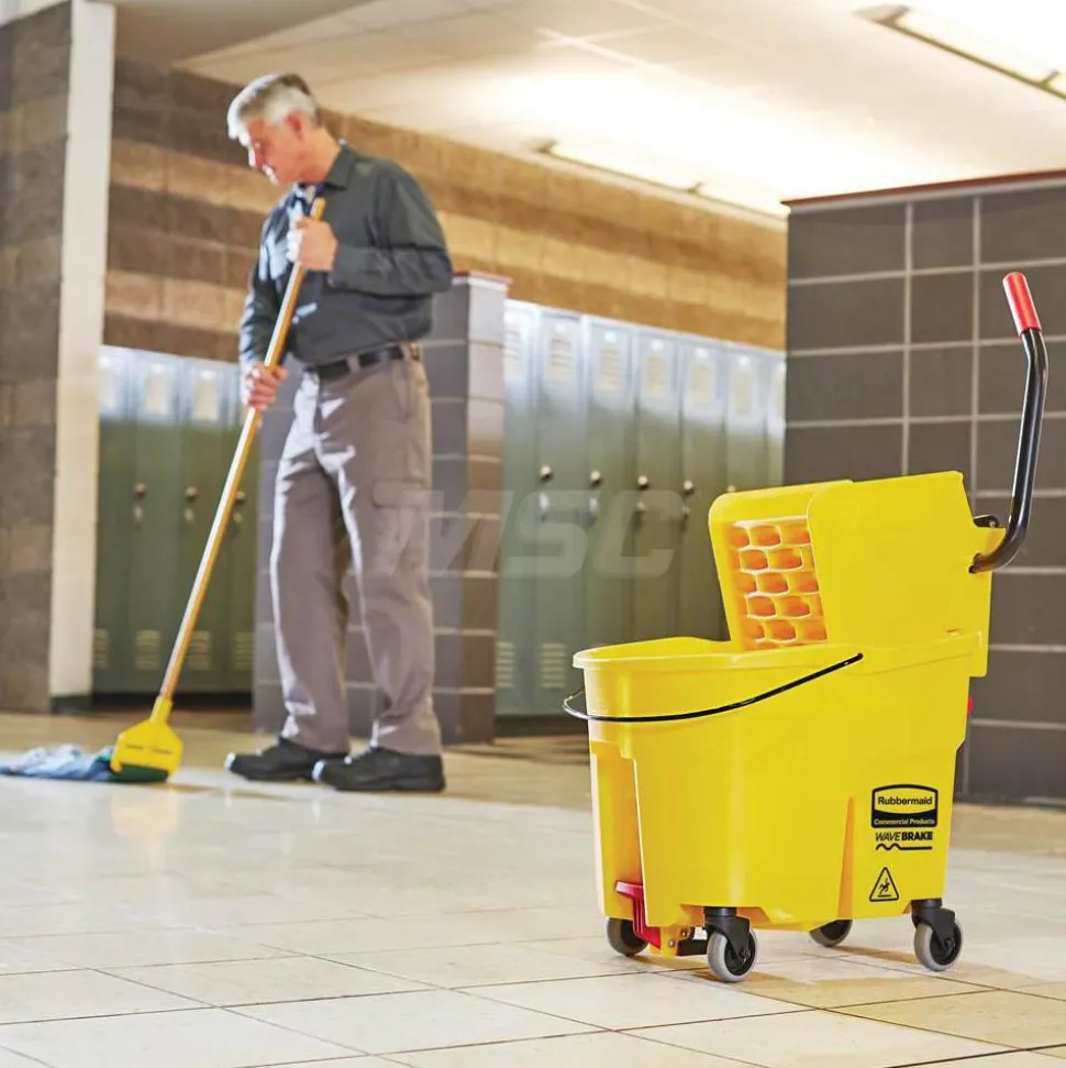 WaveBrake 35 Qt Side-Press Mop Bucket & Wringer Combo on Wheels, Yellow