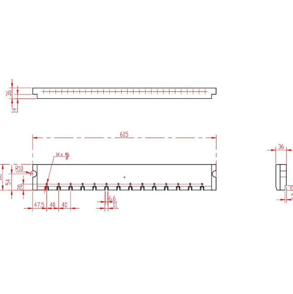 WEDM Rails: Length (mm): 615.00; Width (mm - 2 Decimals): 60.00; Height (mm): 36.00; Material: Stainless Steel