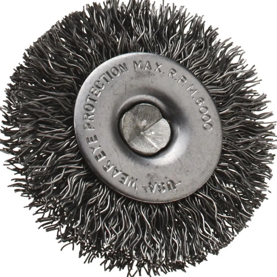 Wheel Brush: 2" Wheel Dia, 1/4" Face Width, 0.0140" Wire Dia, Crimped