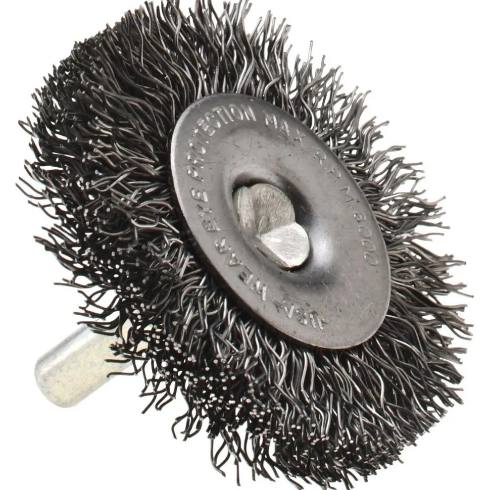 Wheel Brush: 2" Wheel Dia, 1/4" Face Width, 0.0140" Wire Dia, Crimped