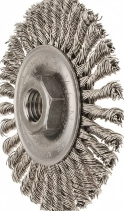 Wheel Brush: 4" Wheel Dia, 3/16" Face Width, 0.0200" Wire Dia, Knotted