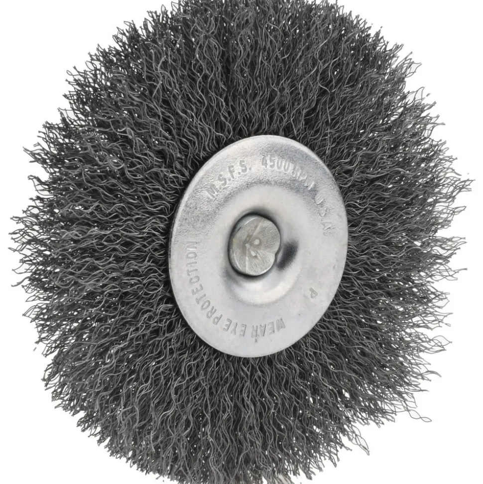 Wheel Brush: 3" Wheel Dia, 1/4" Face Width, 0.0080" Wire Dia, Crimped