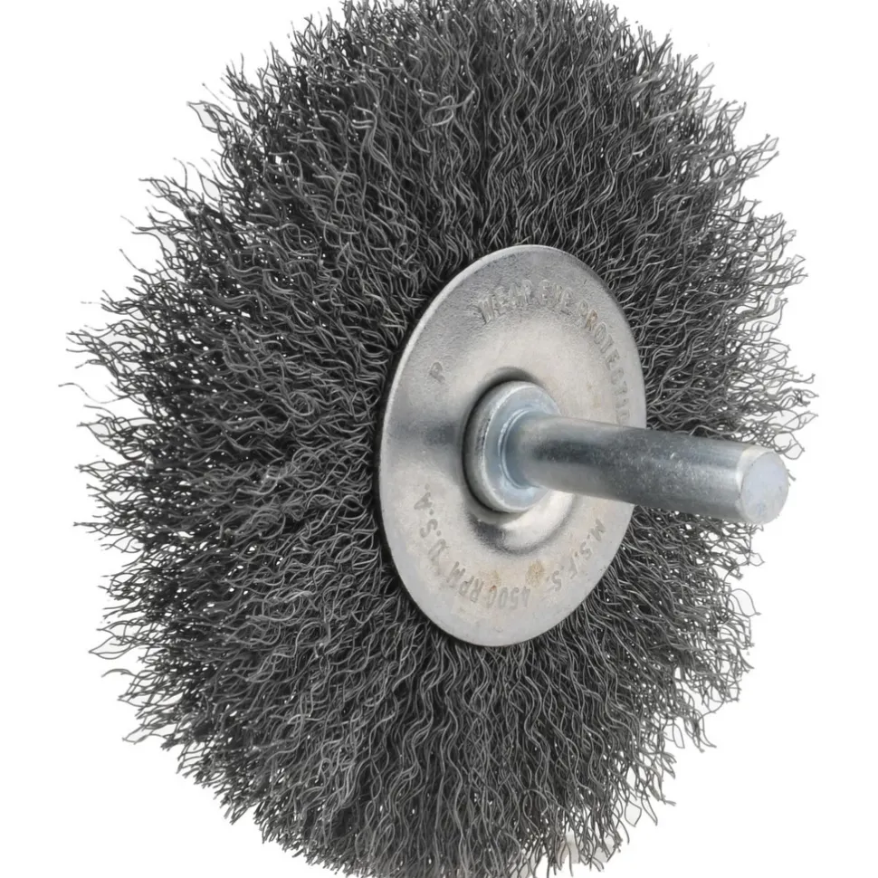 Wheel Brush: 3" Wheel Dia, 1/4" Face Width, 0.0080" Wire Dia, Crimped