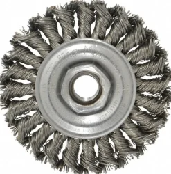 Wheel Brush: 4" Wheel Dia, 1/2" Face Width, 0.0200" Wire Dia, Knotted