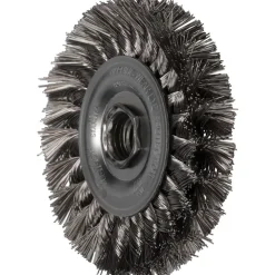 Wheel Brush: 4" Wheel Dia, 1/2" Face Width, 0.0140" Wire Dia, Knotted