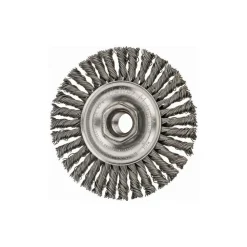 Wheel Brush: 4" Wheel Dia, 3/16" Face Width, 0.0200" Wire Dia, Knotted