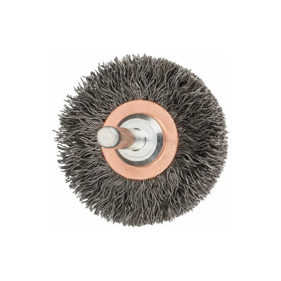 Wheel Brush: 2" Wheel Dia, 3/8" Face Width, 0.0118" Wire Dia, Crimped