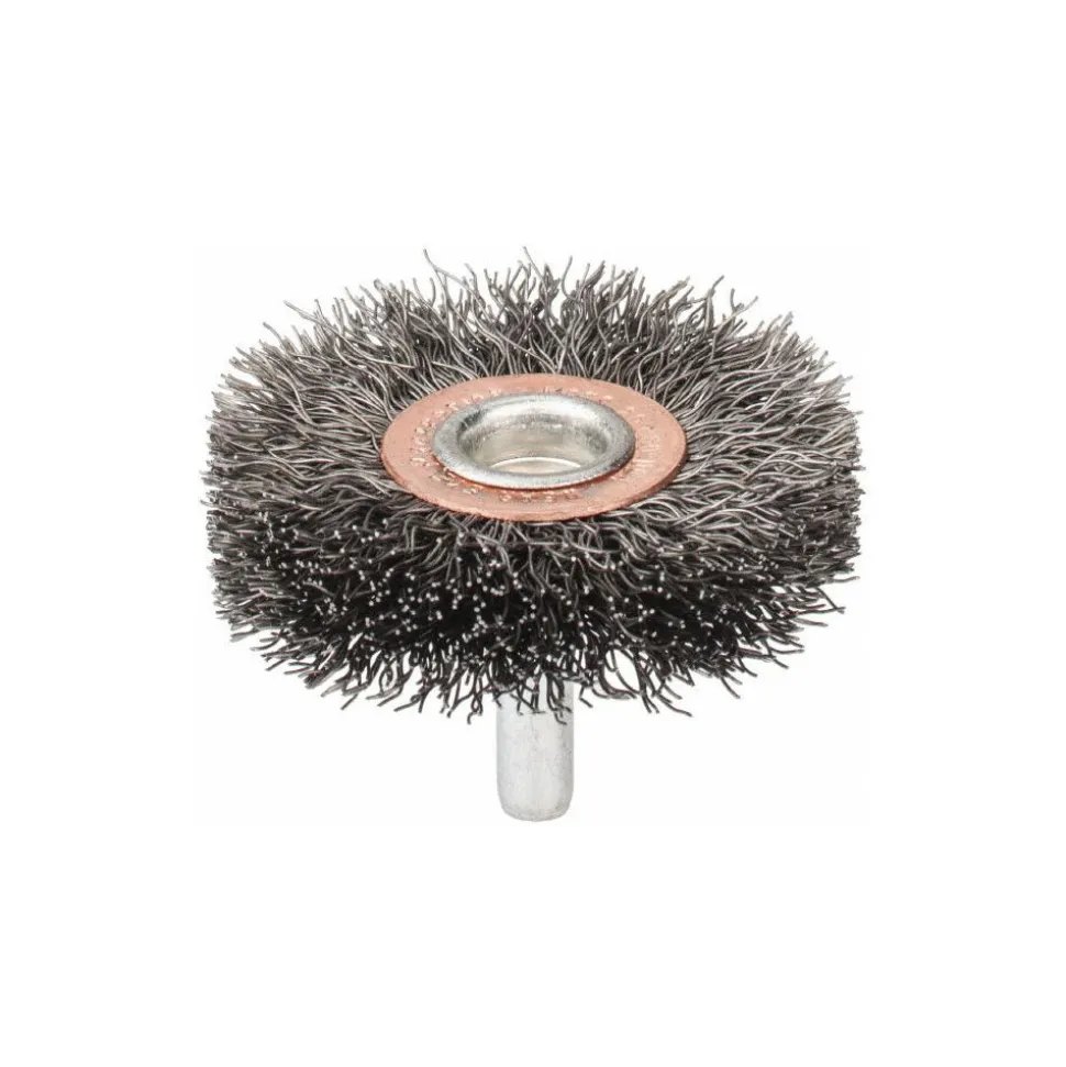 Wheel Brush: 2" Wheel Dia, 3/8" Face Width, 0.0118" Wire Dia, Crimped