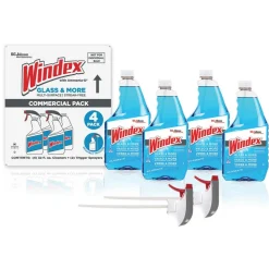 Windex Glass & More, Multi-Surface, Streak-Free Commercial, 4 Piece Set, Capped Bottles, 2 Triggers, 32oz