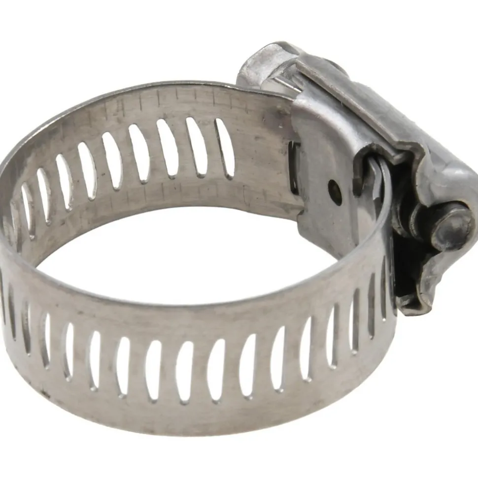 Worm Gear Clamp: Worm Drive, SAE 12, 11/16 to 1-1/4" Dia, Stainless Steel Band