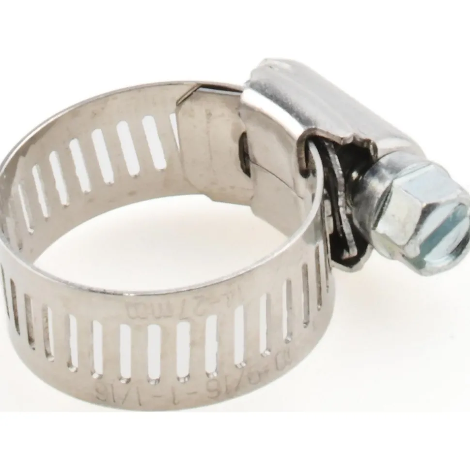 Worm Gear Clamp: Worm Drive, SAE 10, 9/16 to 1-1/16" Dia, Stainless Steel Band
