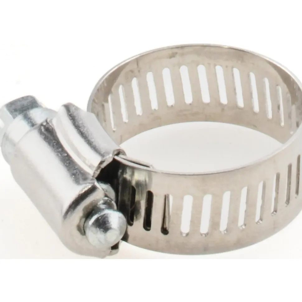 Worm Gear Clamp: Worm Drive, SAE 10, 9/16 to 1-1/16" Dia, Stainless Steel Band
