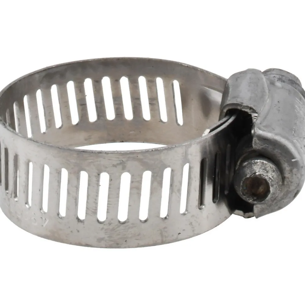 Worm Gear Clamp: Worm Drive, SAE 12, 9/16 to 1-1/4" Dia, Stainless Steel Band
