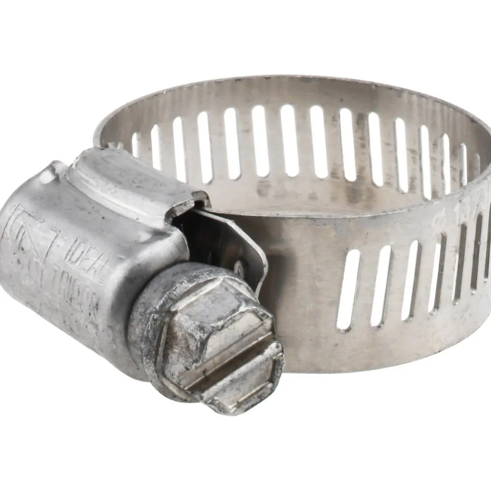 Worm Gear Clamp: Worm Drive, SAE 12, 9/16 to 1-1/4" Dia, Stainless Steel Band