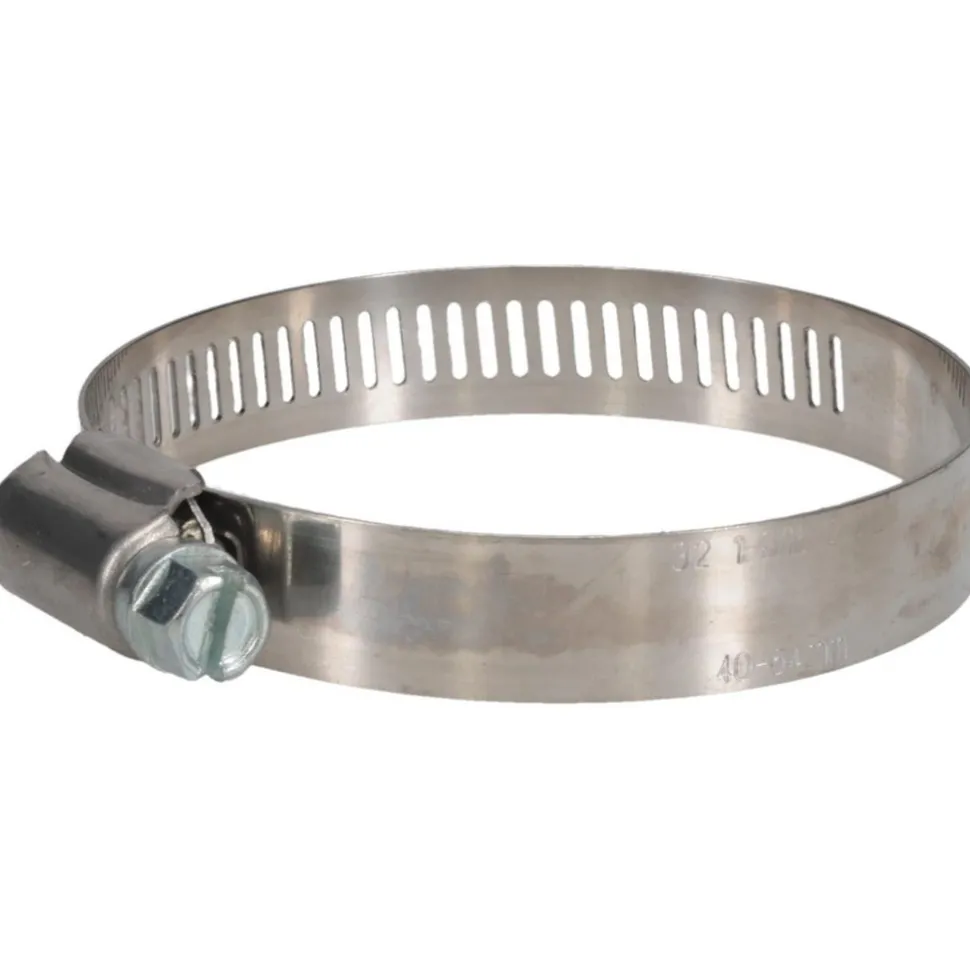 Worm Gear Clamp: Worm Drive, SAE 32, 1-9/16 to 2-1/2" Dia, Stainless Steel Band