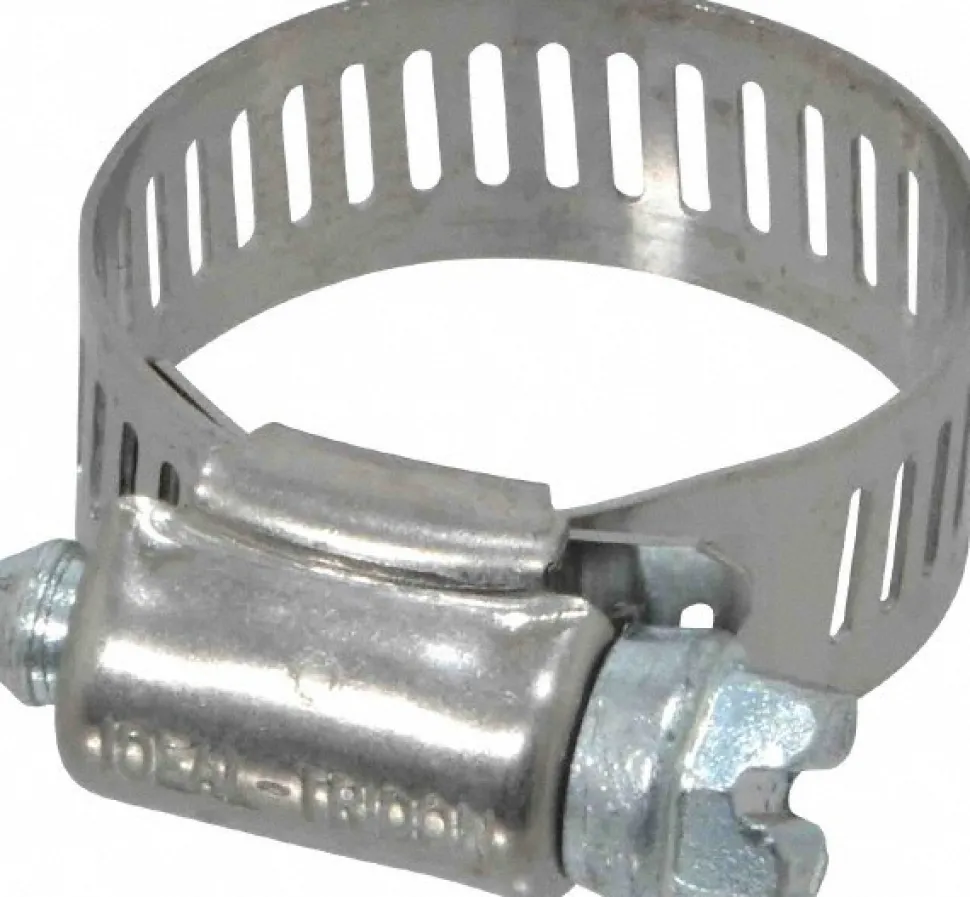 Worm Gear Clamp: Worm Drive, SAE 12, 9/16 to 1-1/4" Dia, Stainless Steel Band